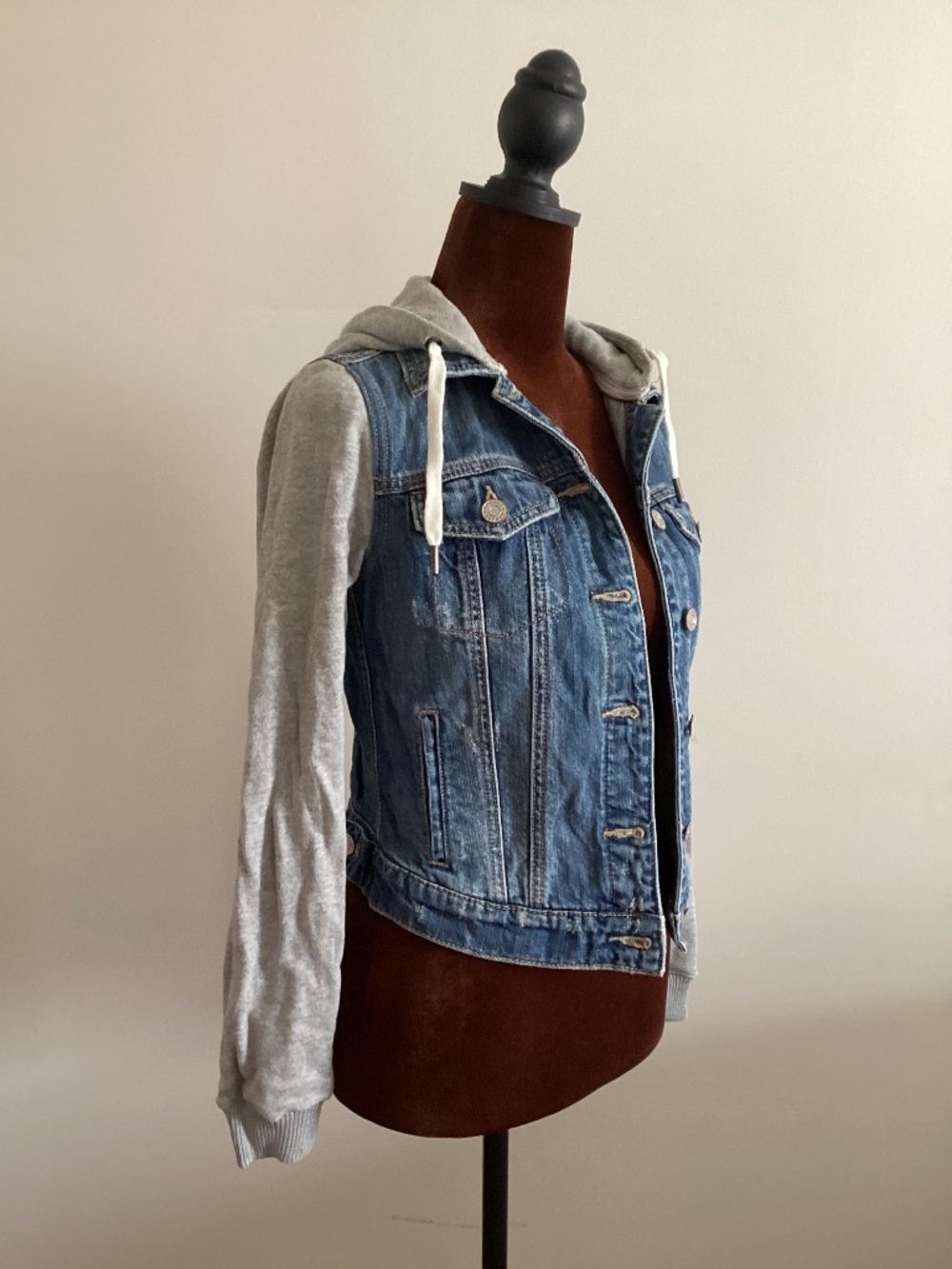 Cotton denim jacket with hood